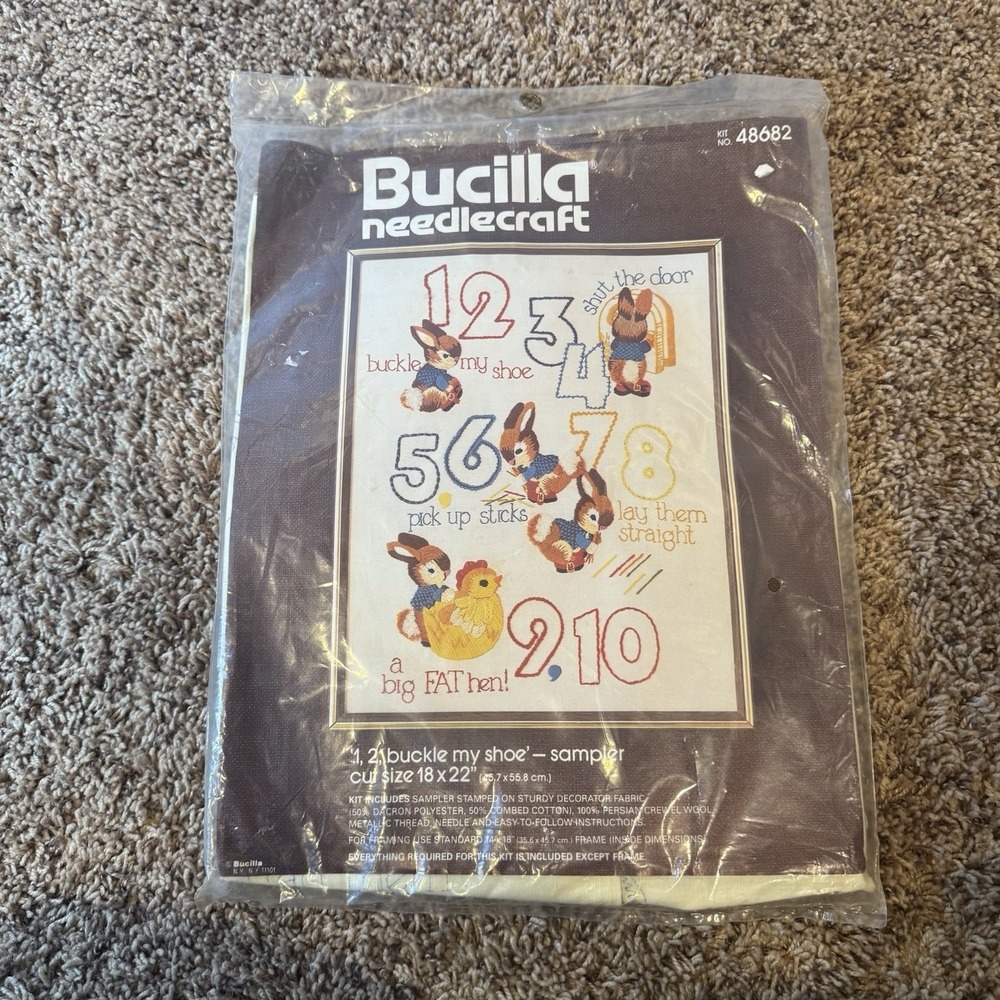 Vintage Bucilla Needlecraft " 1 2 Buckle My Shoe " Sampler 48682 NEW 18x22 - Picture 7 of 8